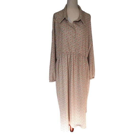 ASOS Womens long sleeve smock shirt dress 14 green ditsy Floral Maxi Cottagecore - Picture 6 of 11